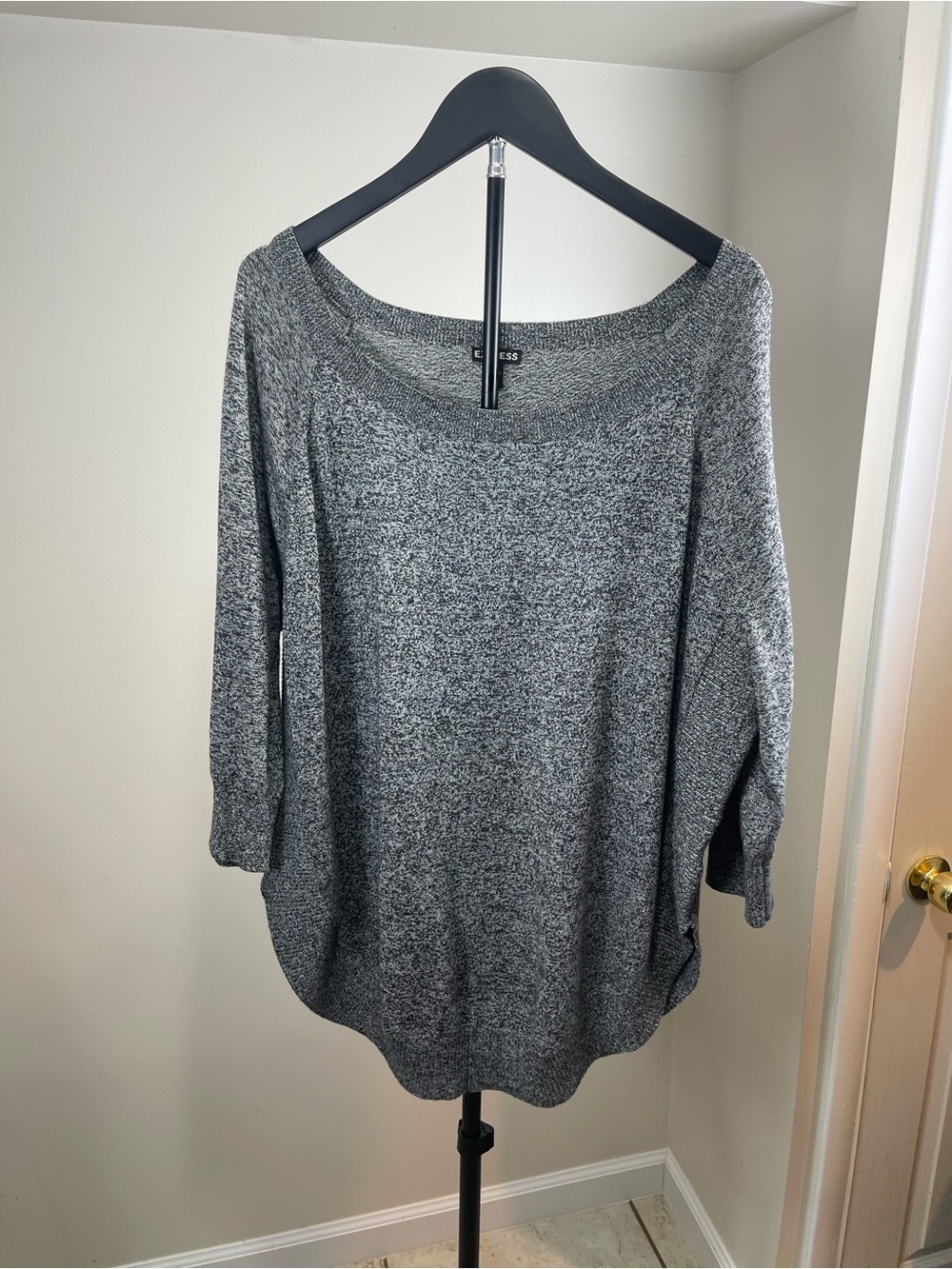 Express Off-the-Shoulder Heather Gray Sweater